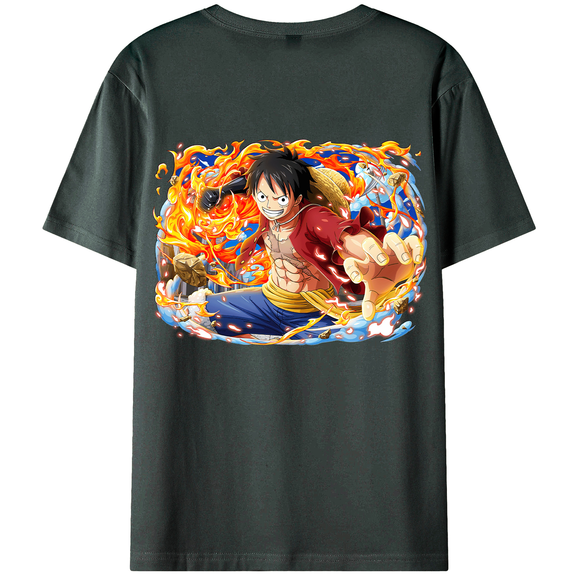ワンピース モンキー・D・ルフィ ONE PIECE Monkey D. Luffy 綿100％ メンズ半袖Tシャツ（バックプリント） 通気性